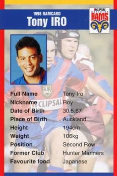 1998 Clipsal Adelaide Rams #NNO Tony Iro Front